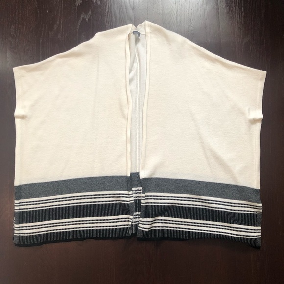 VINCE Graphic Stripe Poncho in Off White & Black - Picture 3 of 8